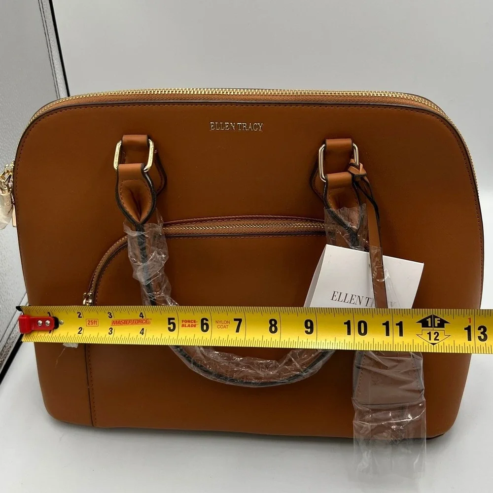 Ellen Tracy Nova Dome Satchel Womens OS Cognac NWT ETH1087 Faux Leather Bag
